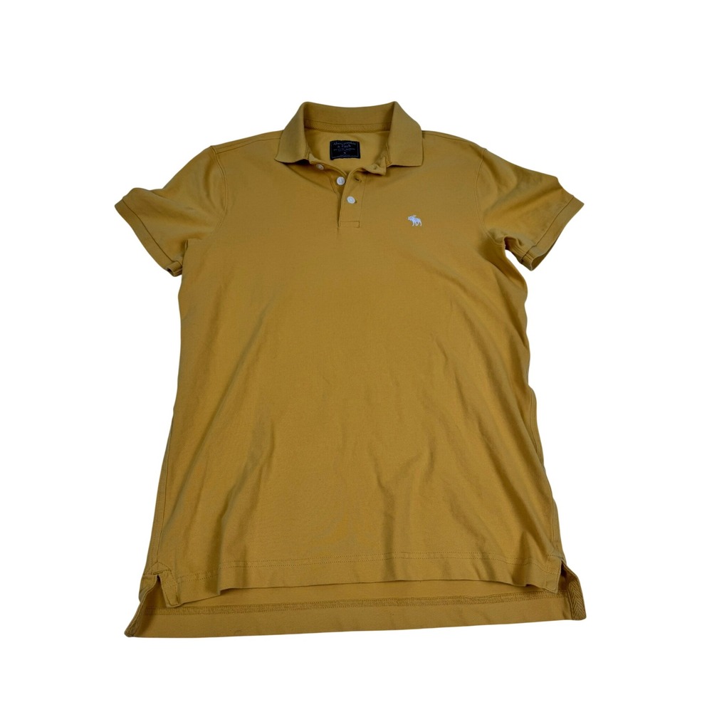 Abercrombie & Fitch Mens Mustard Yellow Short Sleeve Moose Logo Polo Shirt M